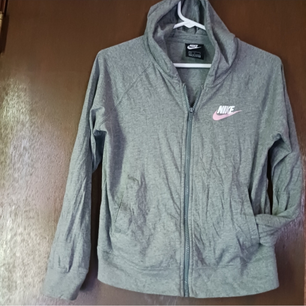 Nike Kids Gray Hoodie Jacket with Pink Logo